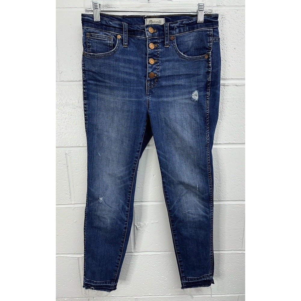 Madewell Skinny Jeans Blue 10" High Rise Button Front Released Hem / Women's 28